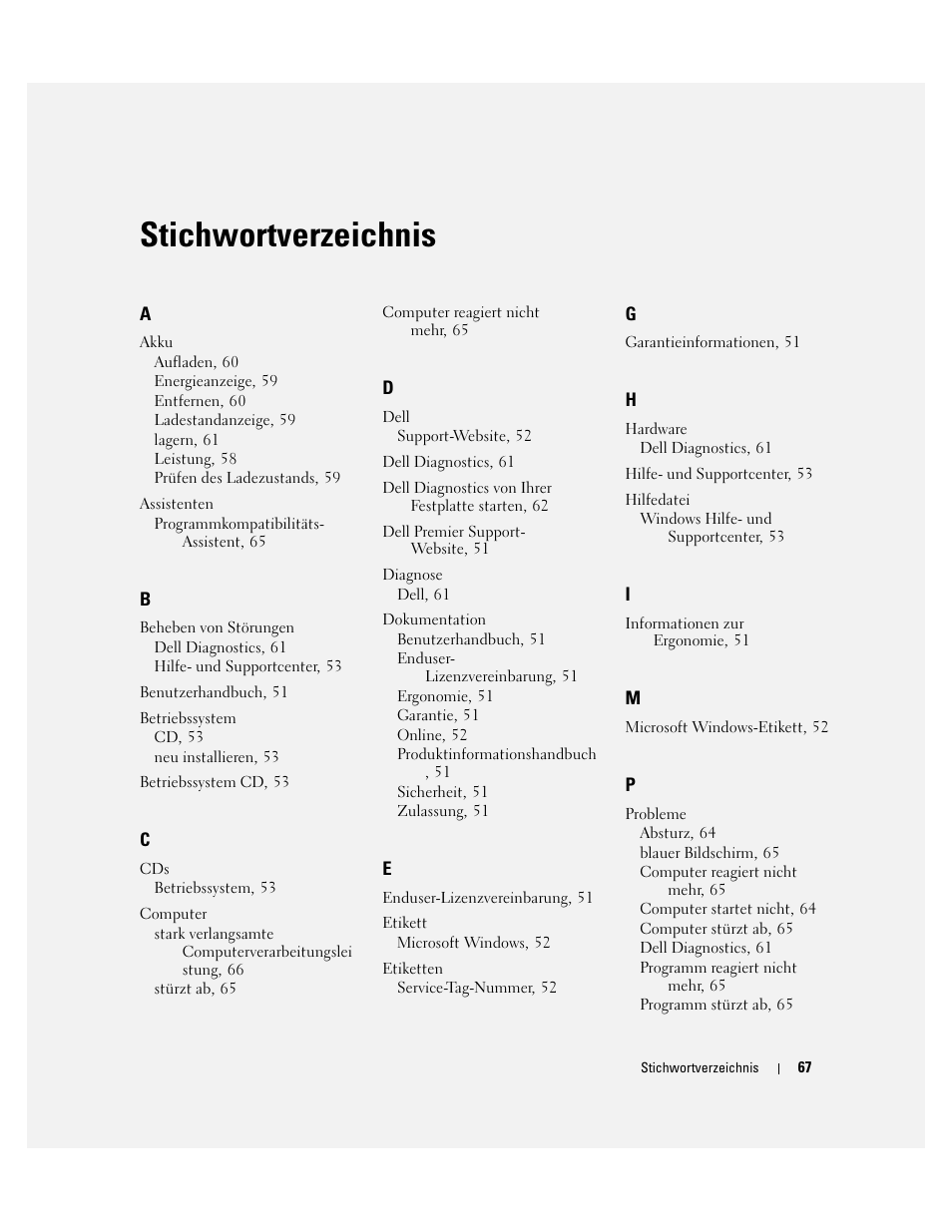 Stichwortverzeichnis | Dell Precision M65 User Manual | Page 67 / 114