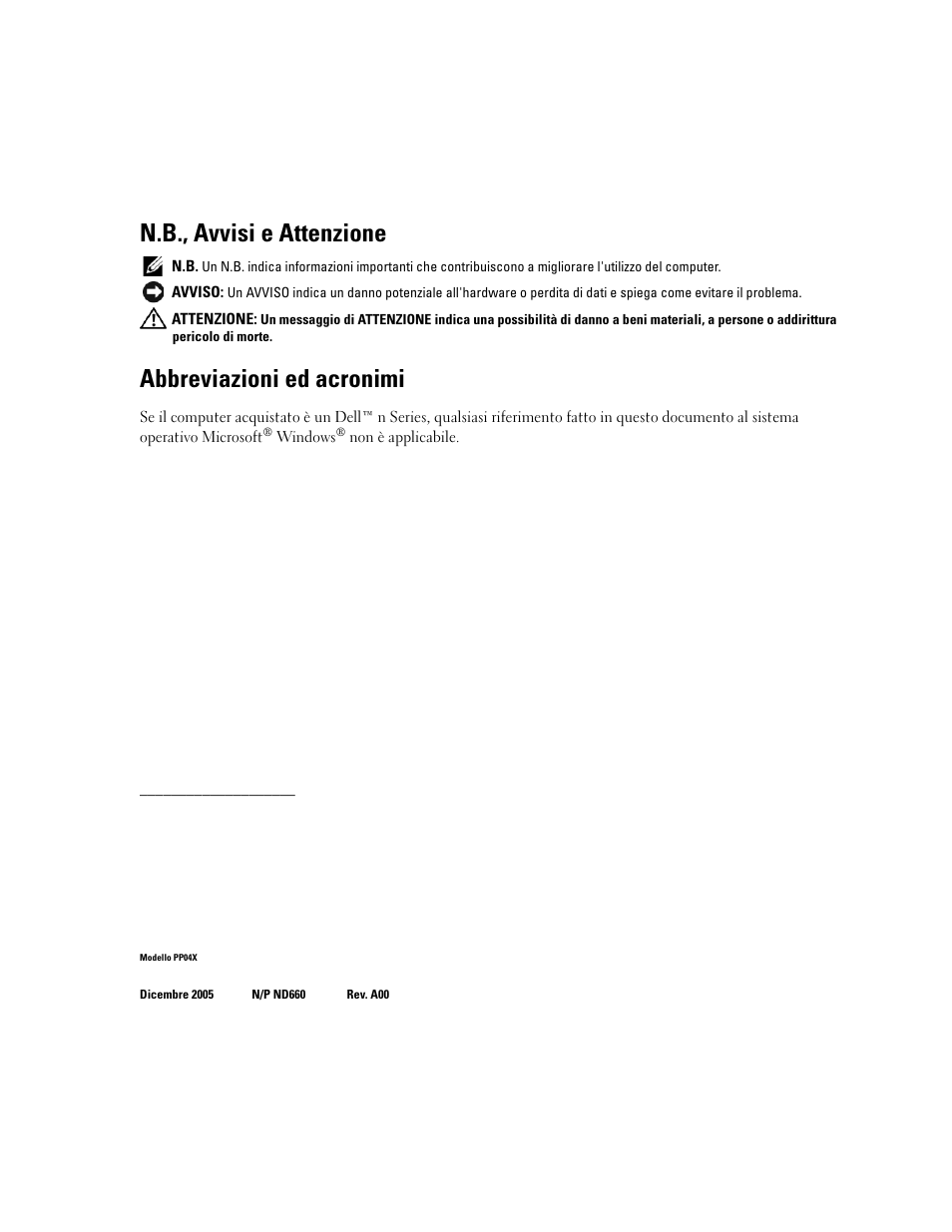 N.b., avvisi e attenzione, Abbreviazioni ed acronimi | Dell Precision M65 User Manual | Page 70 / 114