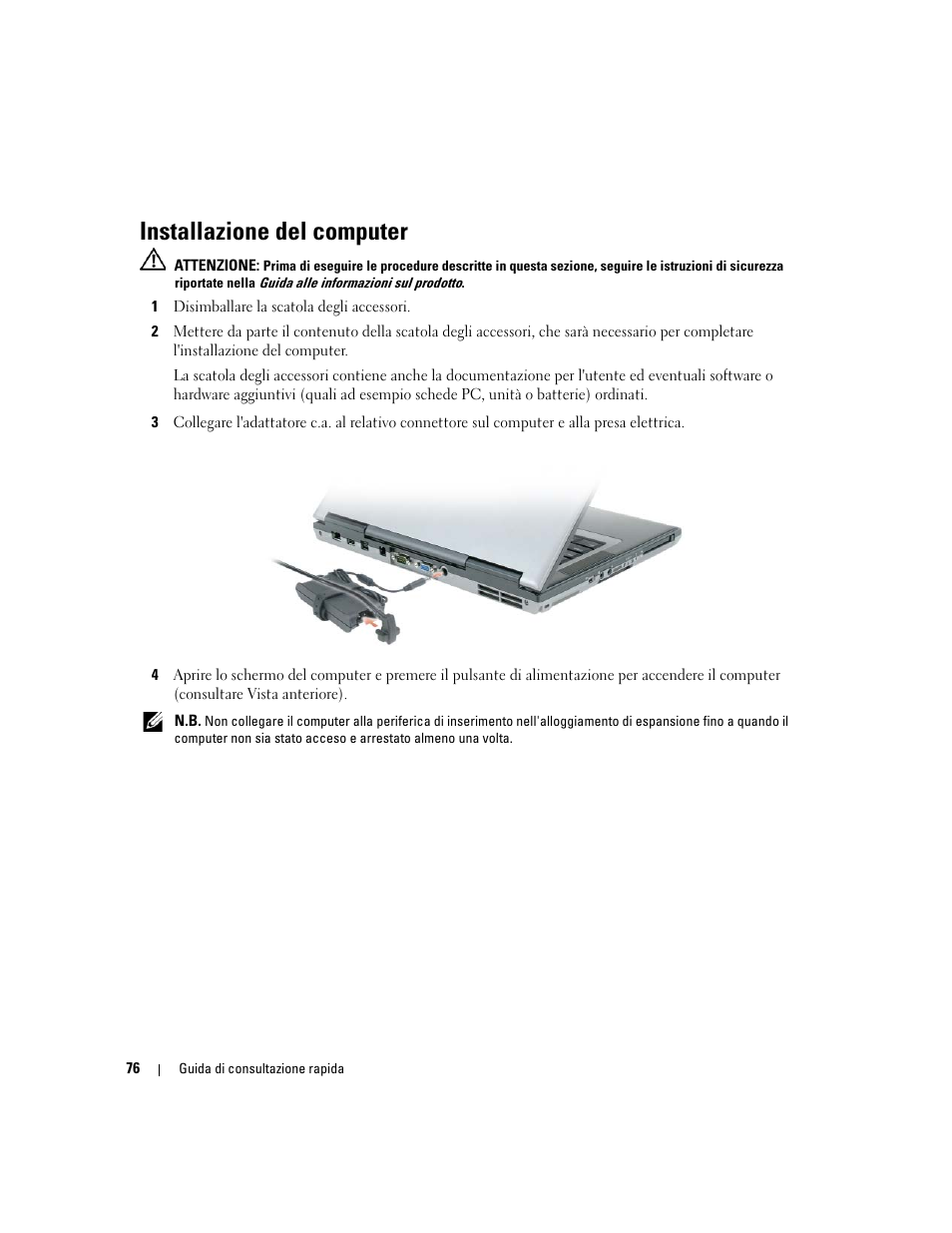 Installazione del computer | Dell Precision M65 User Manual | Page 76 / 114