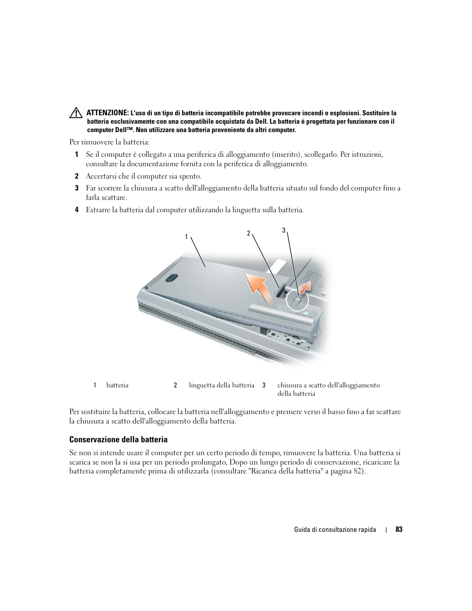 Conservazione della batteria | Dell Precision M65 User Manual | Page 83 / 114