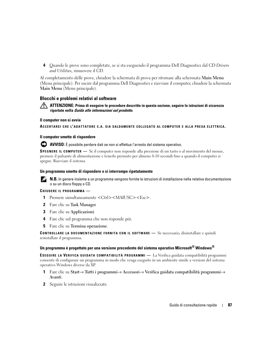 Blocchi e problemi relativi al software | Dell Precision M65 User Manual | Page 87 / 114