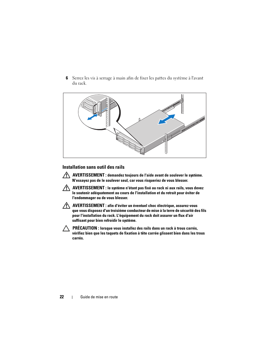 Installation sans outil des rails | Dell PowerEdge C6100 User Manual | Page 24 / 66