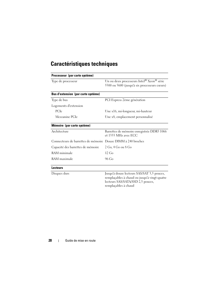 Caractéristiques techniques | Dell PowerEdge C6100 User Manual | Page 30 / 66
