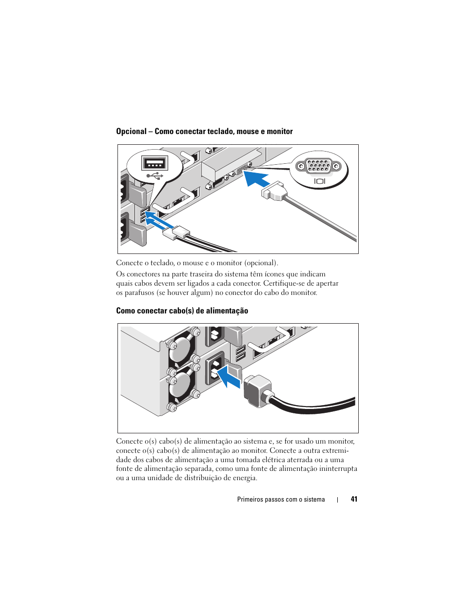 Opcional - como conectar teclado, mouse e monitor, Como conectar cabo(s) de alimentação | Dell PowerEdge C6100 User Manual | Page 43 / 66