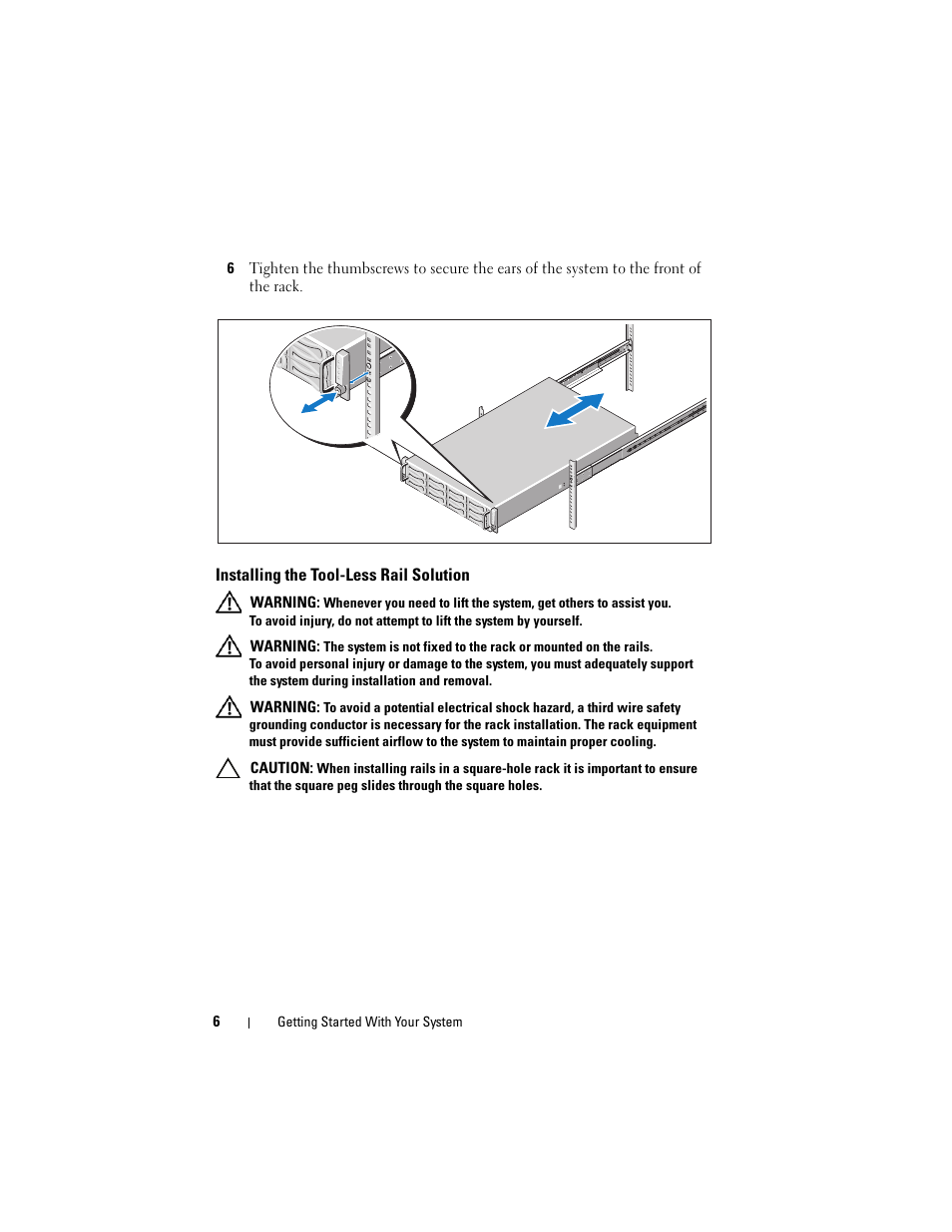 Installing the tool-less rail solution | Dell PowerEdge C6100 User Manual | Page 8 / 66