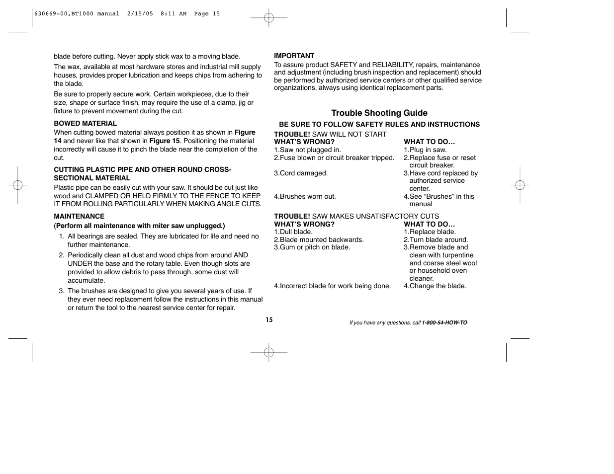 Black & Decker BT1000 User Manual | Page 15 / 44