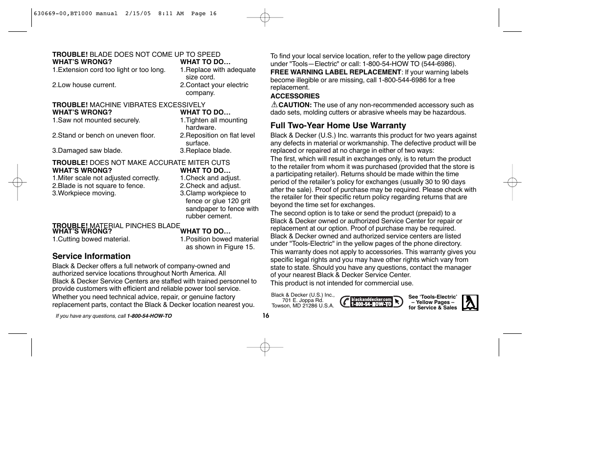 Black & Decker BT1000 User Manual | Page 16 / 44