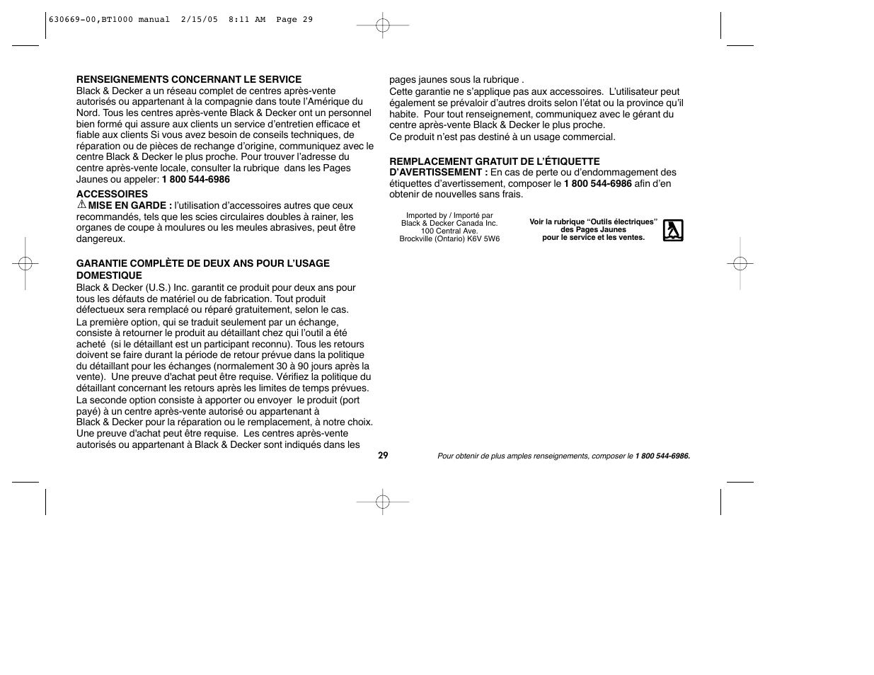 Black & Decker BT1000 User Manual | Page 29 / 44