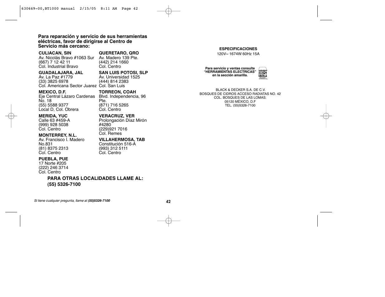 Black & Decker BT1000 User Manual | Page 42 / 44