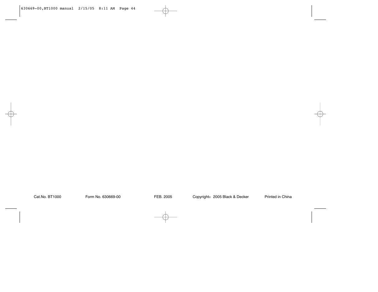 Black & Decker BT1000 User Manual | Page 44 / 44