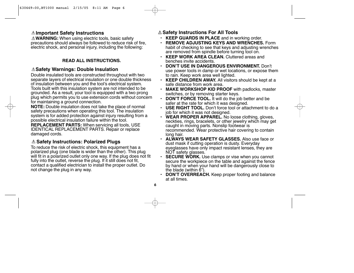 Black & Decker BT1000 User Manual | Page 6 / 44