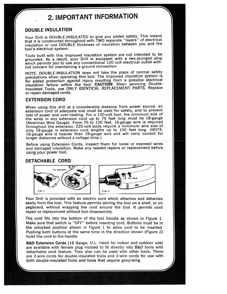 Important information, Double insulation, Extension cord | Detachable cord | Black & Decker 7154 User Manual | Page 3 / 6