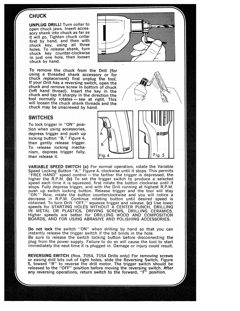 Chuck, Switches | Black & Decker 7154 User Manual | Page 5 / 6