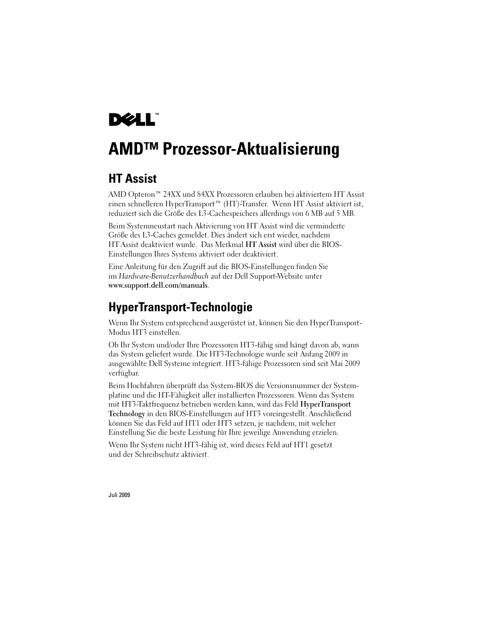 Amd™ prozessor-aktualisierung, Ht assist, Hypertransport-technologie | Dell PowerEdge R905 User Manual | Page 7 / 14