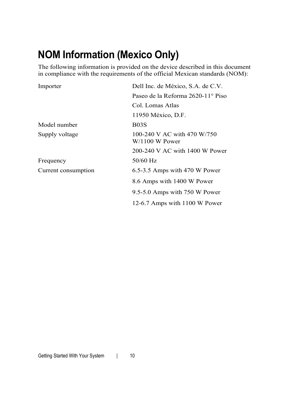 Nom information (mexico only) | Dell POWEREDGE C6105 User Manual | Page 12 / 62