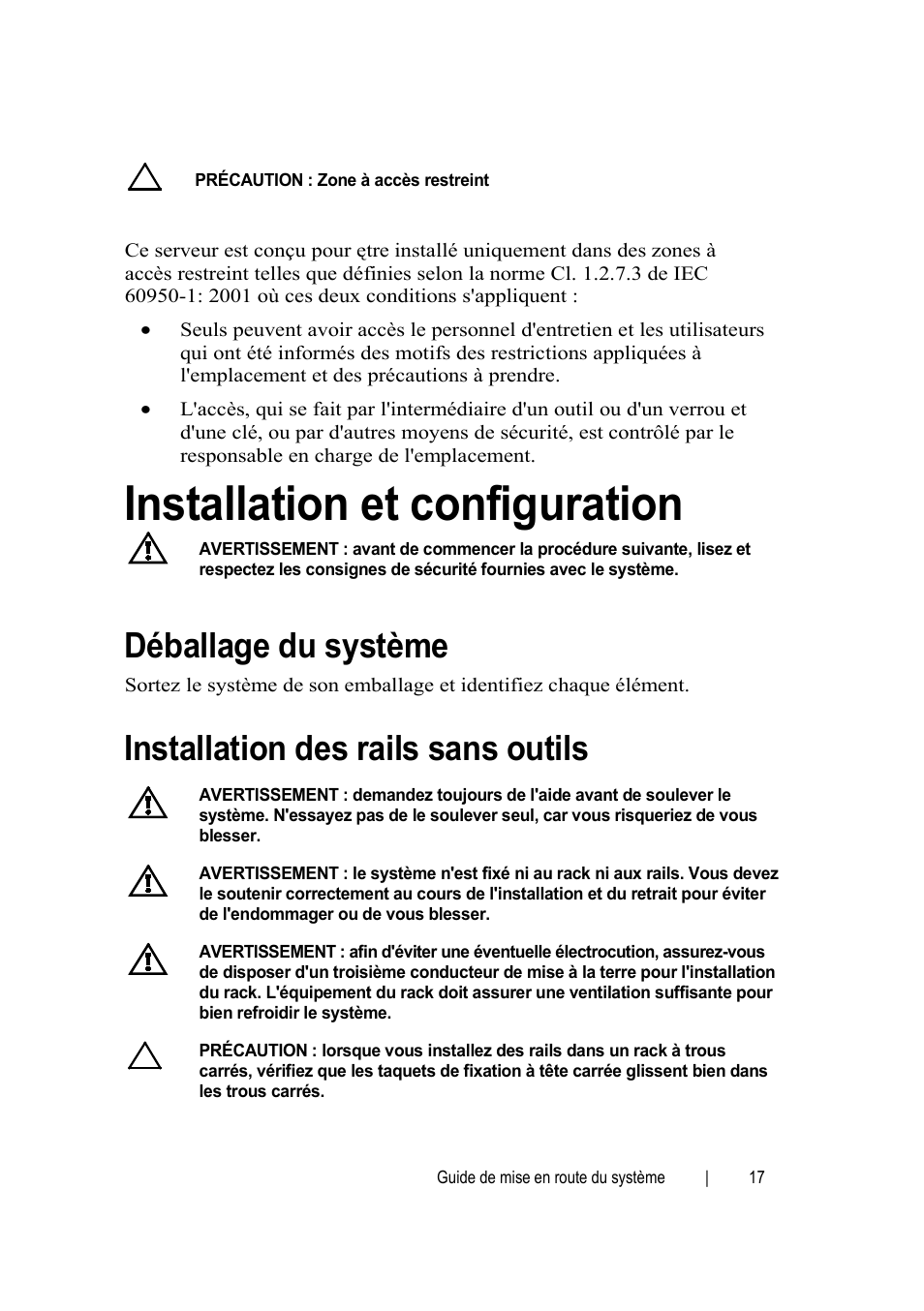 Installation et configuration, Déballage du système, Installation des rails sans outils | Dell POWEREDGE C6105 User Manual | Page 19 / 62