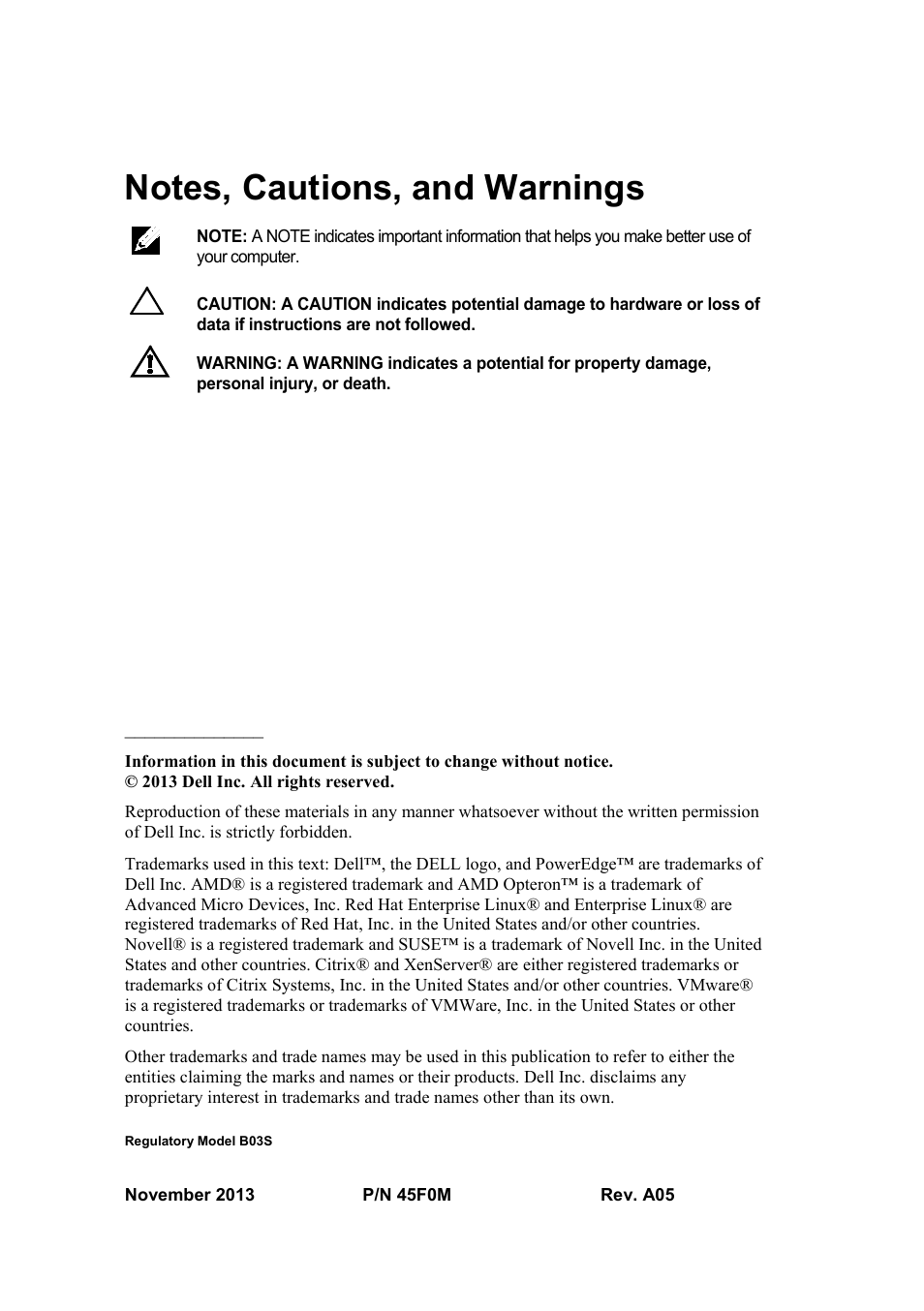 Regulatory model b03s | Dell POWEREDGE C6105 User Manual | Page 4 / 62