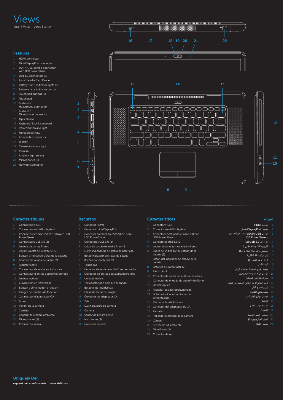 Views, Uniquely dell, Features | Recursos, Caractéristiques, Características, تازيملا | Dell XPS 15Z (L511Z, Mid 2011) User Manual | Page 2 / 2