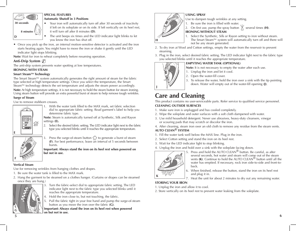 Care and cleaning | Black & Decker F2200 User Manual | Page 4 / 13