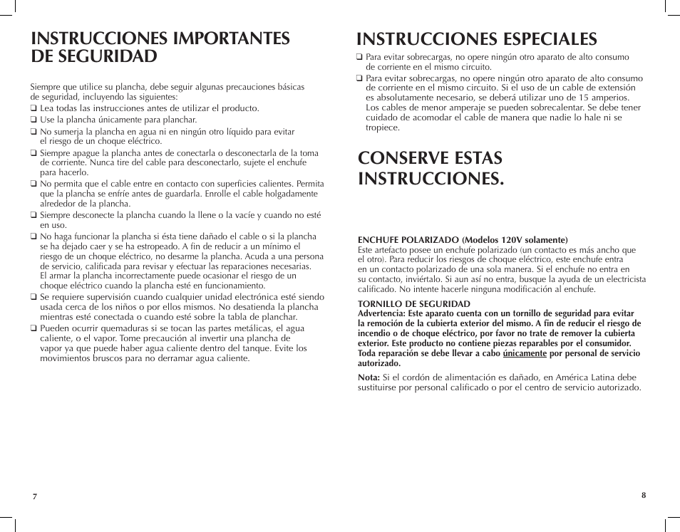 Instrucciones especiales, Conserve estas instrucciones, Instrucciones importantes de seguridad | Black & Decker F2200 User Manual | Page 5 / 13