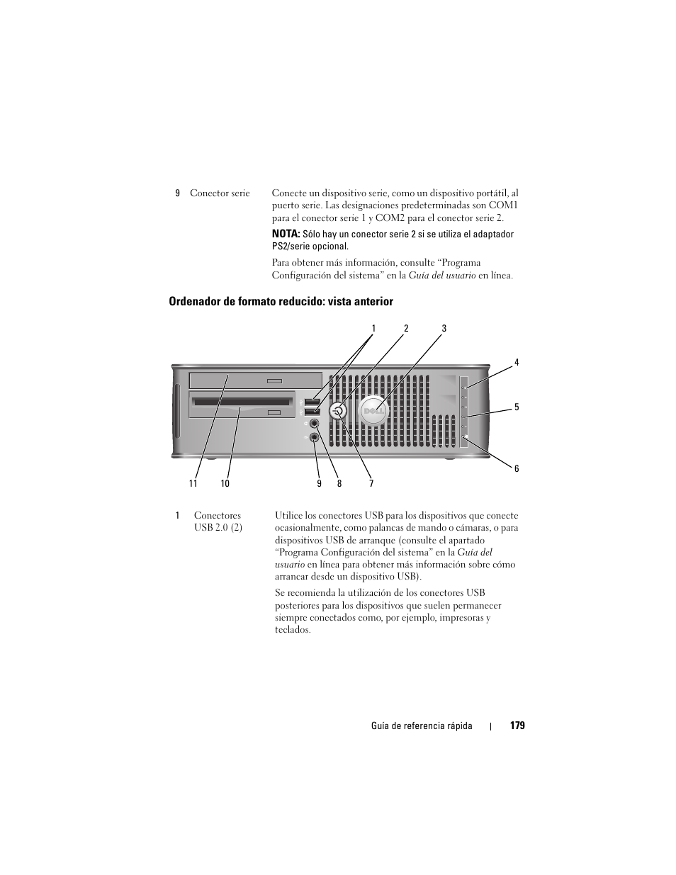 Ordenador de formato reducido: vista anterior | Dell OptiPlex 740 User Manual | Page 179 / 230