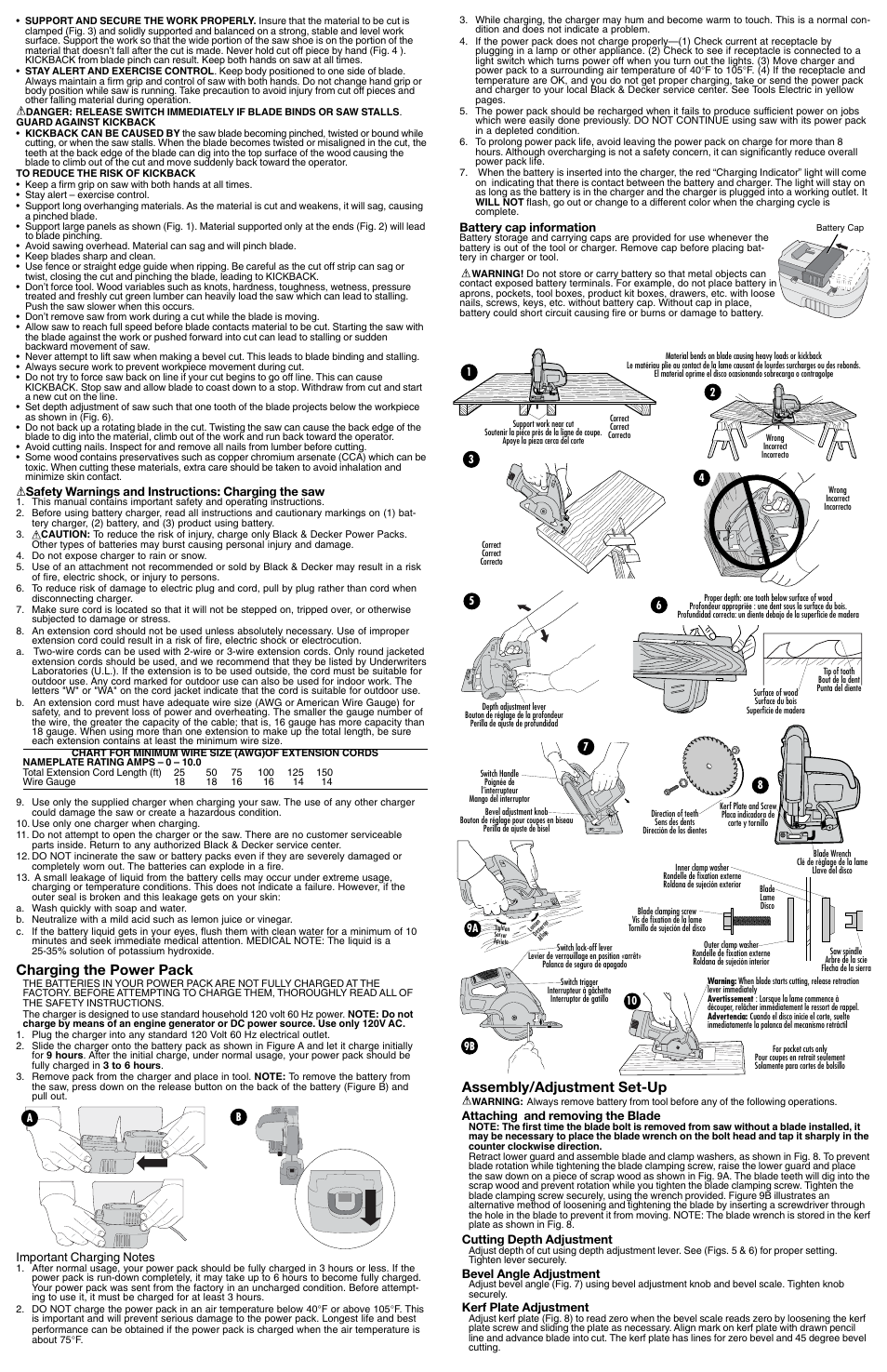 Charging the power pack, Assembly/adjustment set-up | Black & Decker 609747-21 User Manual | Page 2 / 7