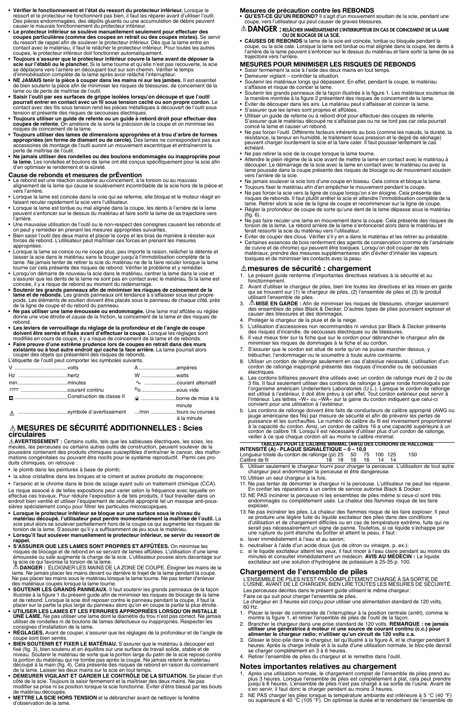 Danger, Mesures de sécurité : chargement, Chargement de l’ensemble de piles | Black & Decker 609747-21 User Manual | Page 4 / 7