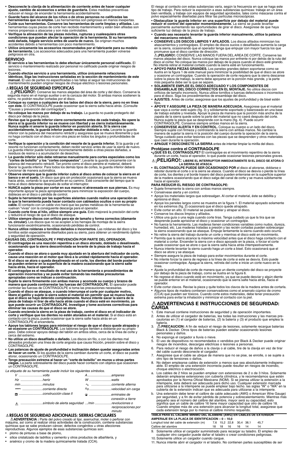 Peligro, Advertencias e instrucciones de seguridad: carga | Black & Decker 609747-21 User Manual | Page 6 / 7