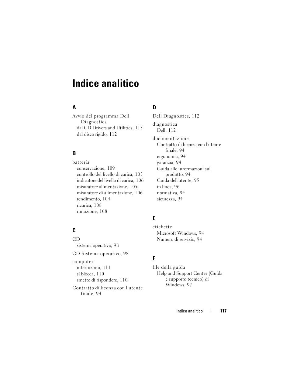 Indice analitico | Dell Precision M6300 (Late 2007) User Manual | Page 117 / 152