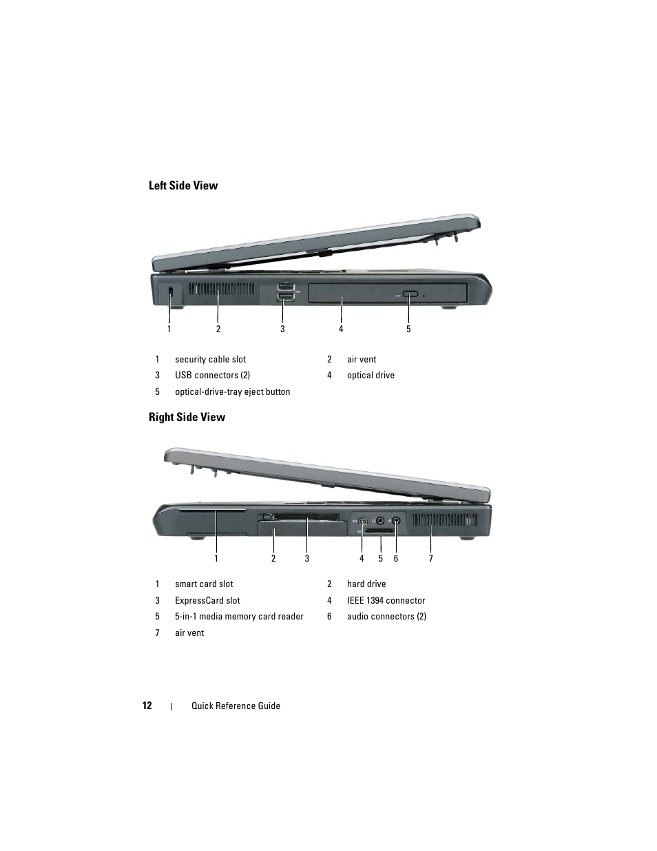 Left side view, Right side view | Dell Precision M6300 (Late 2007) User Manual | Page 12 / 152