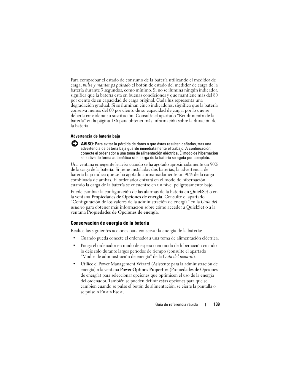 Conservación de energía de la batería | Dell Precision M6300 (Late 2007) User Manual | Page 139 / 152