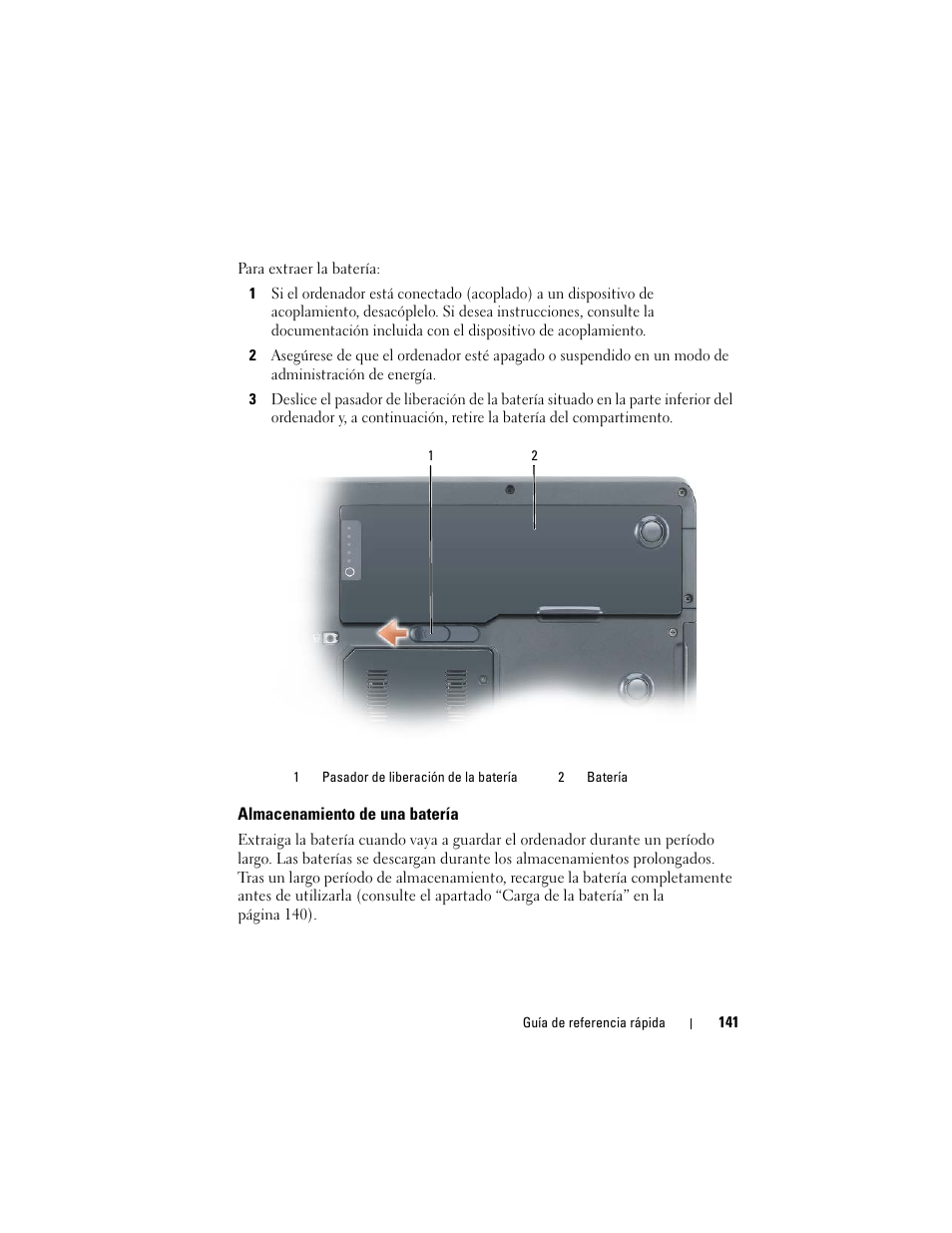 Almacenamiento de una batería | Dell Precision M6300 (Late 2007) User Manual | Page 141 / 152