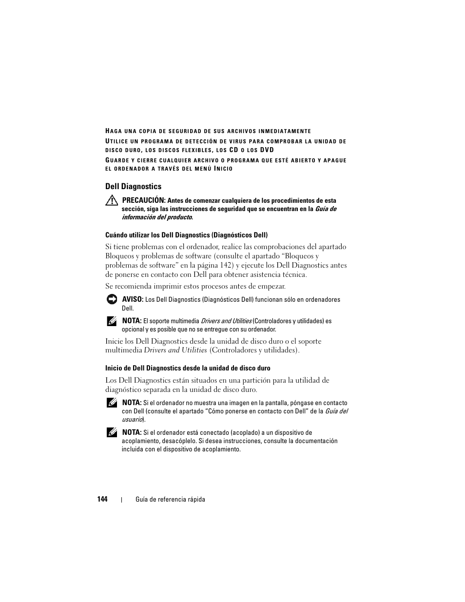 Dell diagnostics | Dell Precision M6300 (Late 2007) User Manual | Page 144 / 152