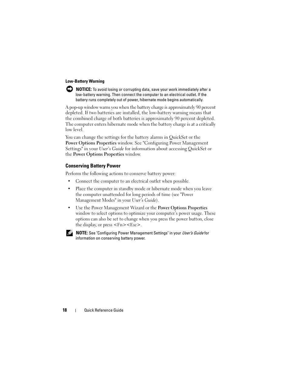 Conserving battery power | Dell Precision M6300 (Late 2007) User Manual | Page 18 / 152