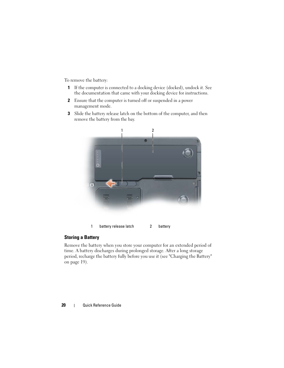 Storing a battery | Dell Precision M6300 (Late 2007) User Manual | Page 20 / 152