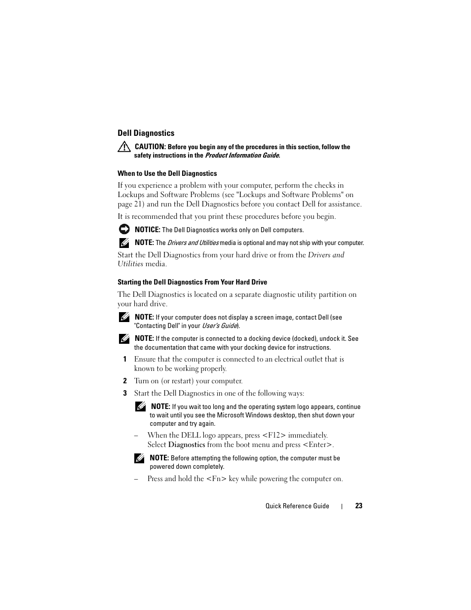 Dell diagnostics | Dell Precision M6300 (Late 2007) User Manual | Page 23 / 152