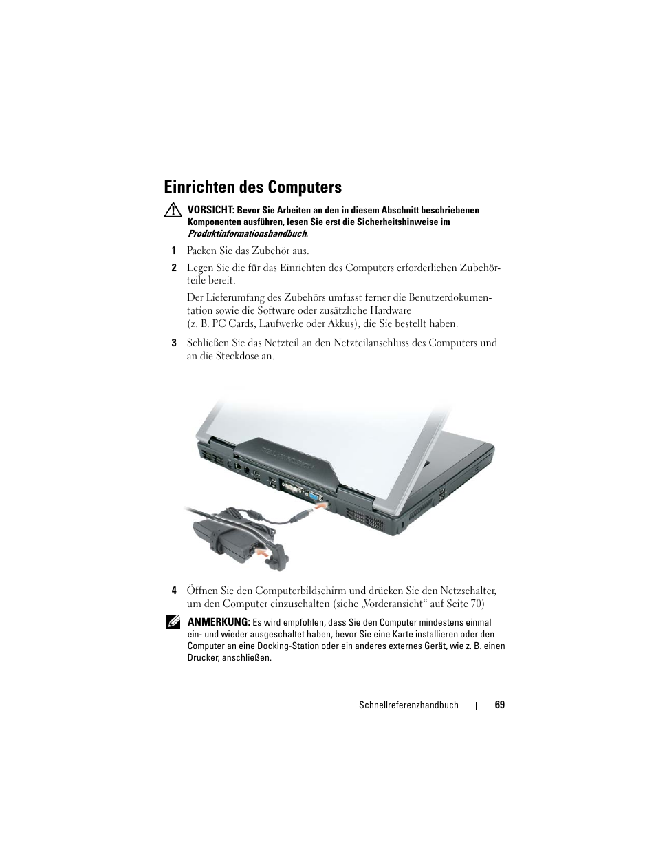 Einrichten des computers | Dell Precision M6300 (Late 2007) User Manual | Page 69 / 152