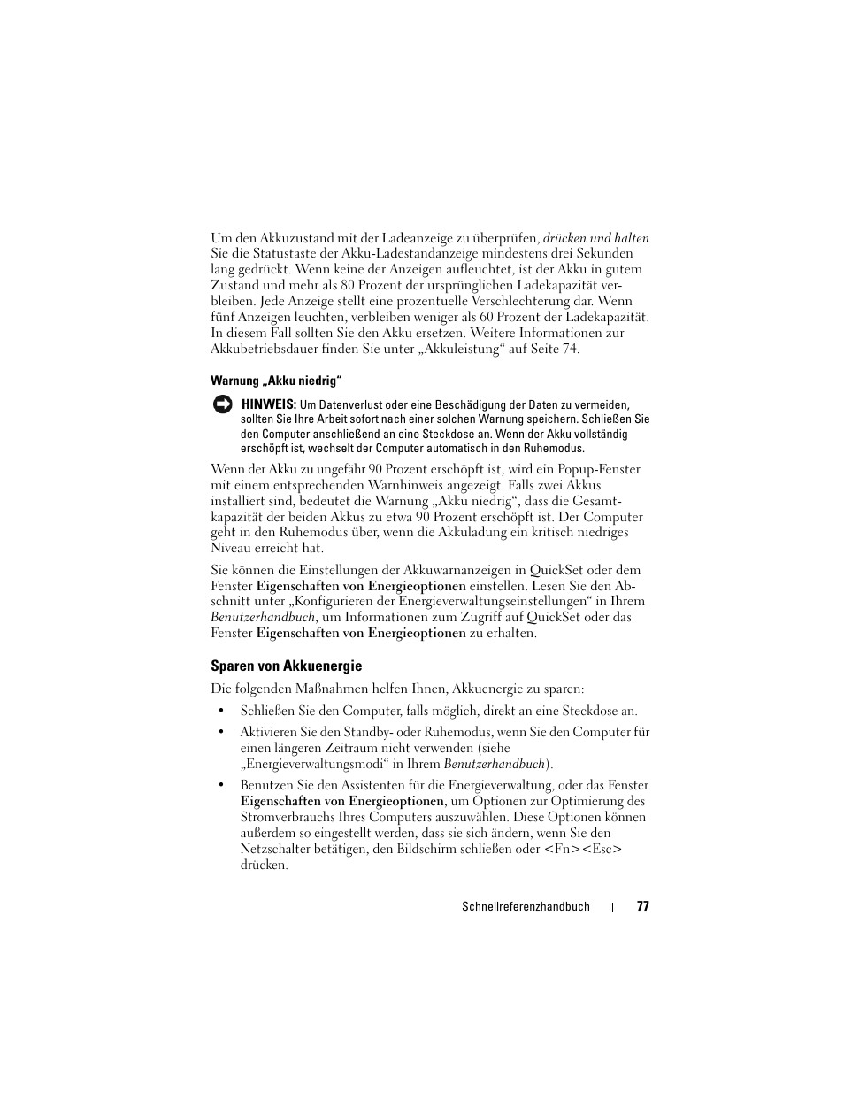 Sparen von akkuenergie | Dell Precision M6300 (Late 2007) User Manual | Page 77 / 152
