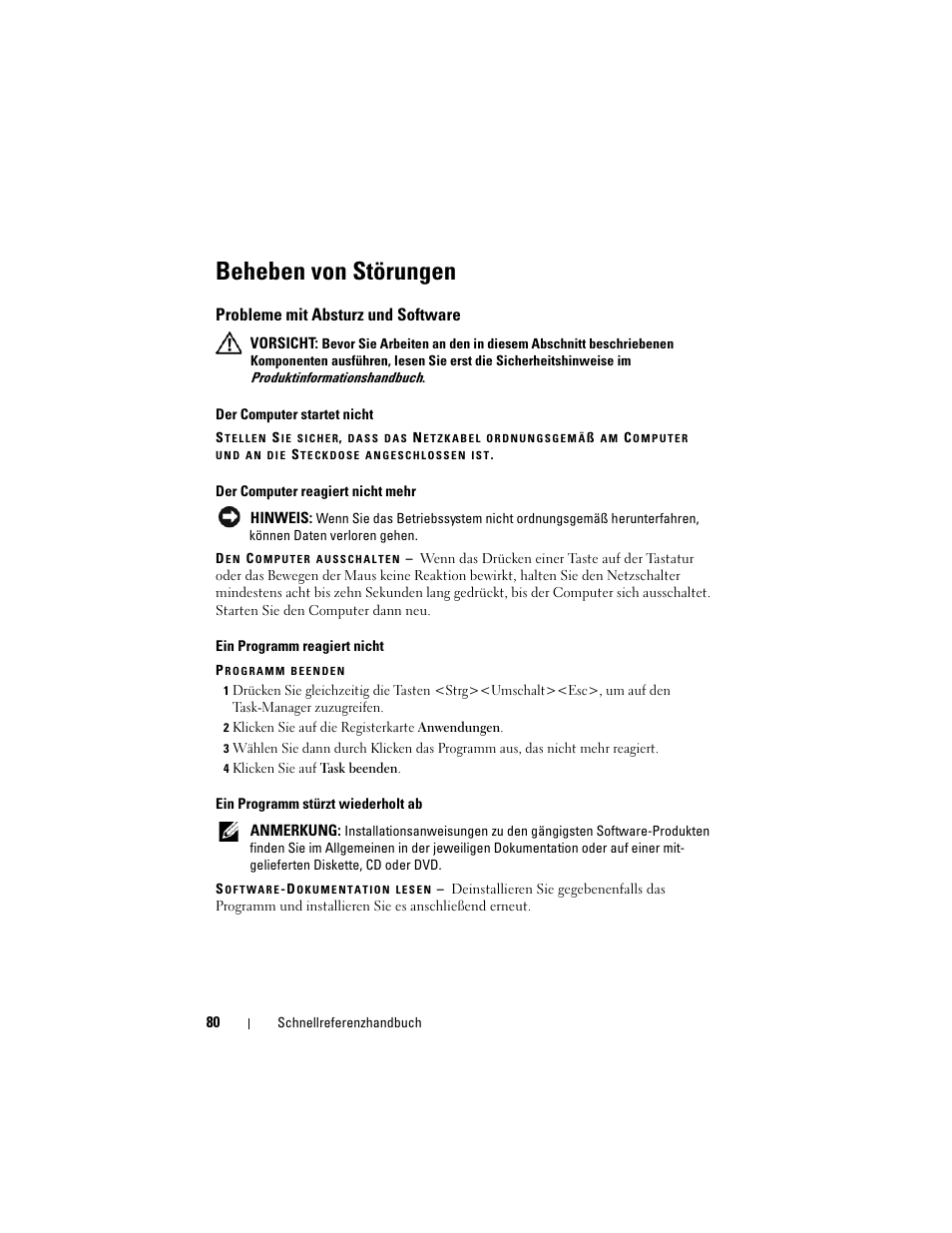 Beheben von störungen, Probleme mit absturz und software | Dell Precision M6300 (Late 2007) User Manual | Page 80 / 152