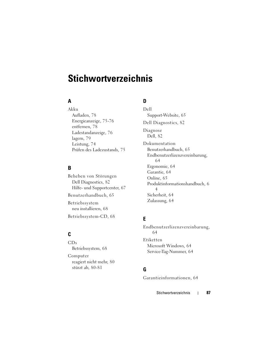 Stichwortverzeichnis | Dell Precision M6300 (Late 2007) User Manual | Page 87 / 152