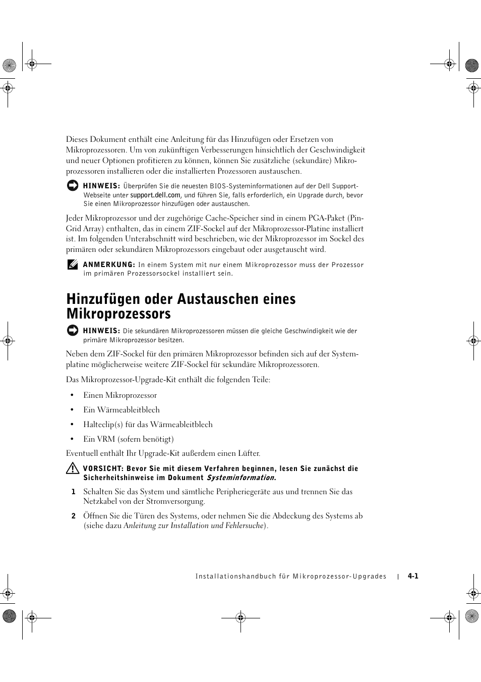 Hinzufügen oder austauschen eines mikroprozessors | Dell PowerEdge 1750 User Manual | Page 25 / 56