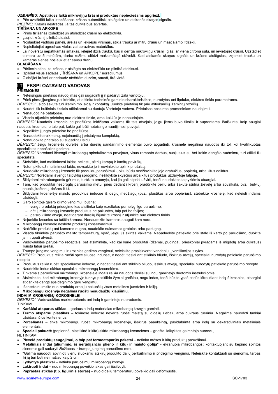 Lt eksploatavimo vadovas | Scarlett SC-1703 User Manual | Page 24 / 34