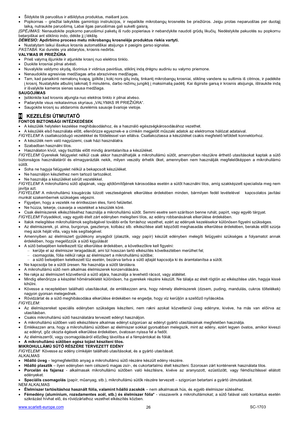 Hkezelési útmutató | Scarlett SC-1703 User Manual | Page 26 / 34