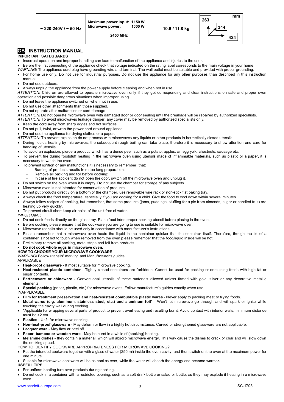 Gb instruction manual | Scarlett SC-1703 User Manual | Page 3 / 34