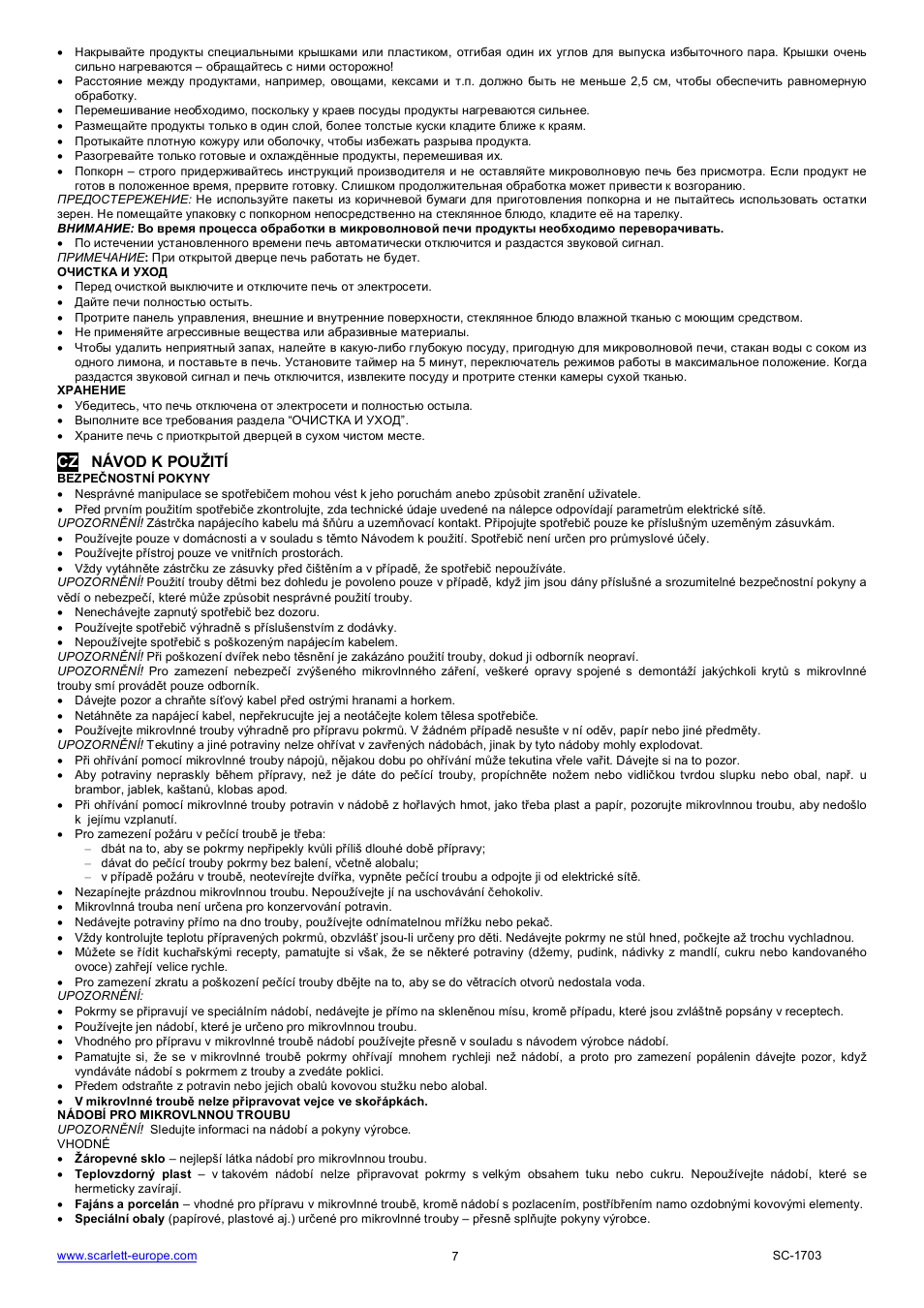 Cz návod k pou ití | Scarlett SC-1703 User Manual | Page 7 / 34