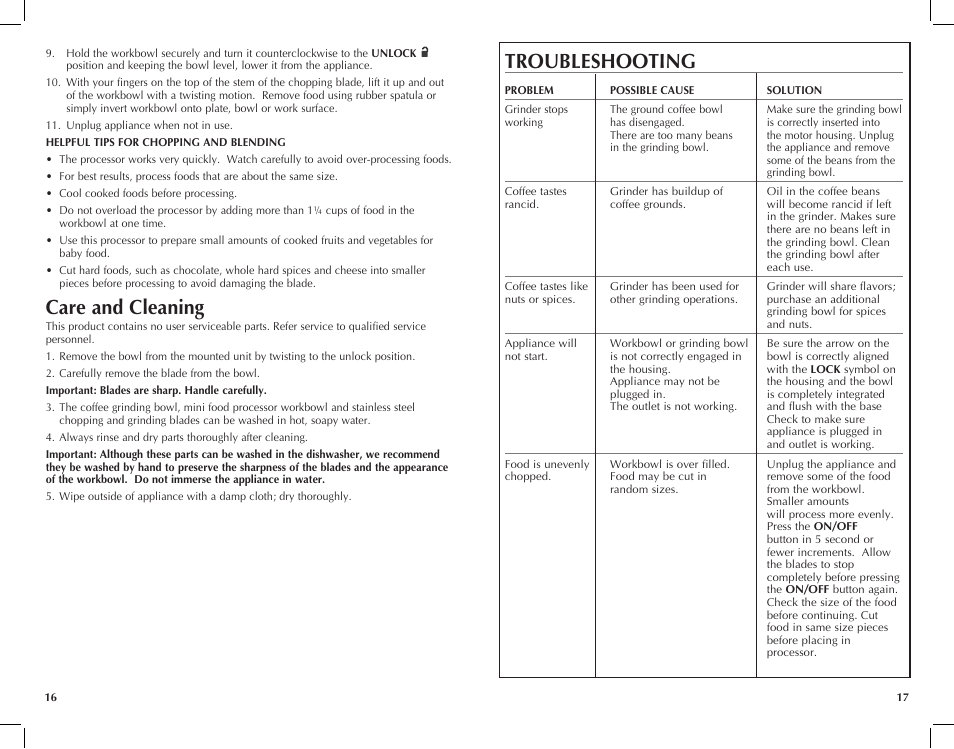 Troubleshooting, Care and cleaning | Black & Decker CG800 User Manual | Page 9 / 21