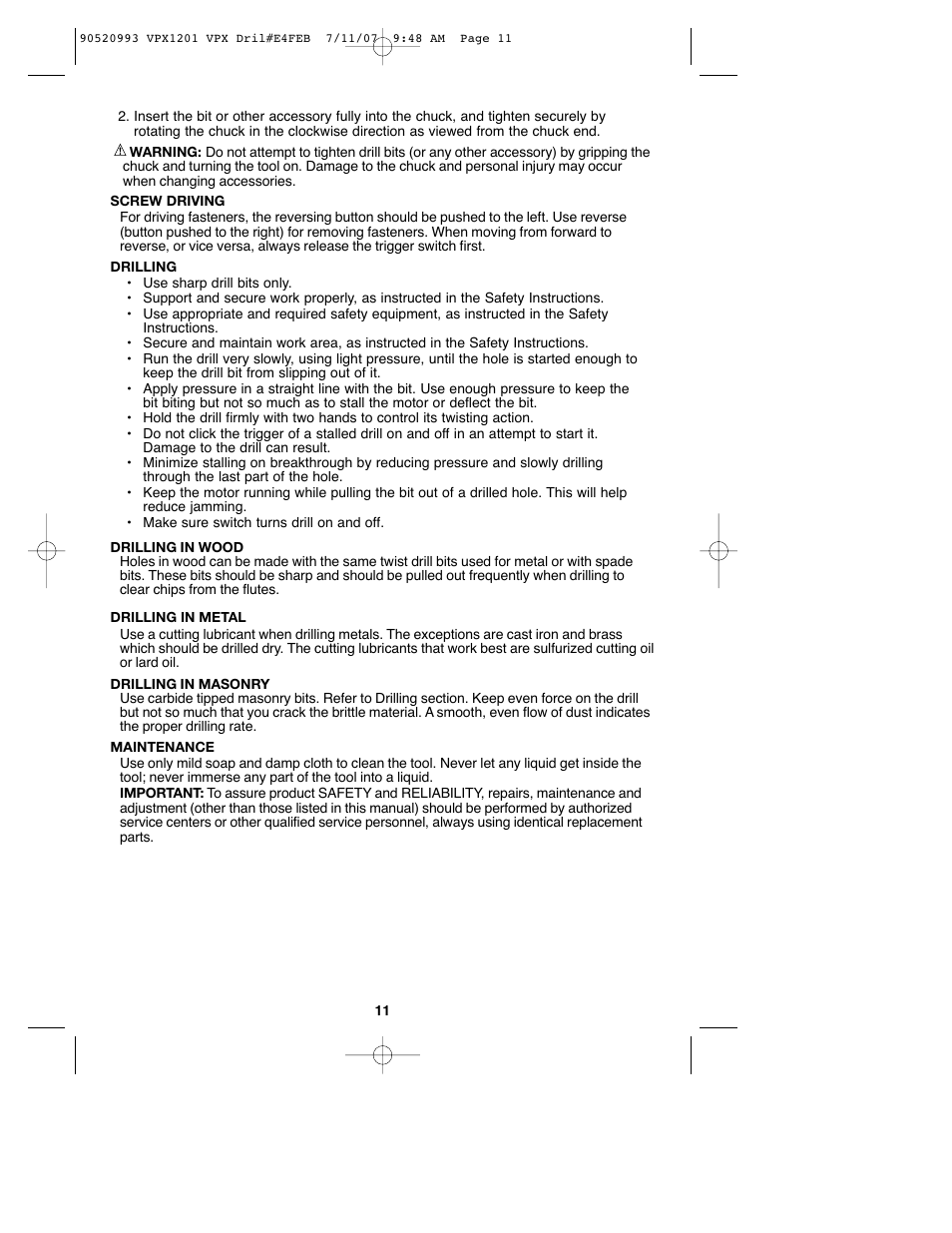 Black & Decker 1 VPX VPX1201 User Manual | Page 11 / 39