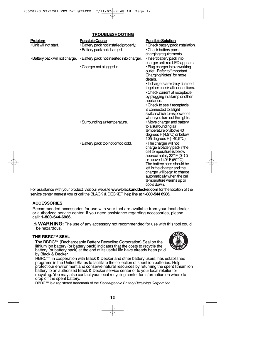 Black & Decker 1 VPX VPX1201 User Manual | Page 12 / 39