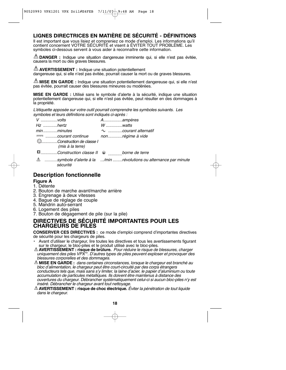 Description fonctionnelle | Black & Decker 1 VPX VPX1201 User Manual | Page 18 / 39