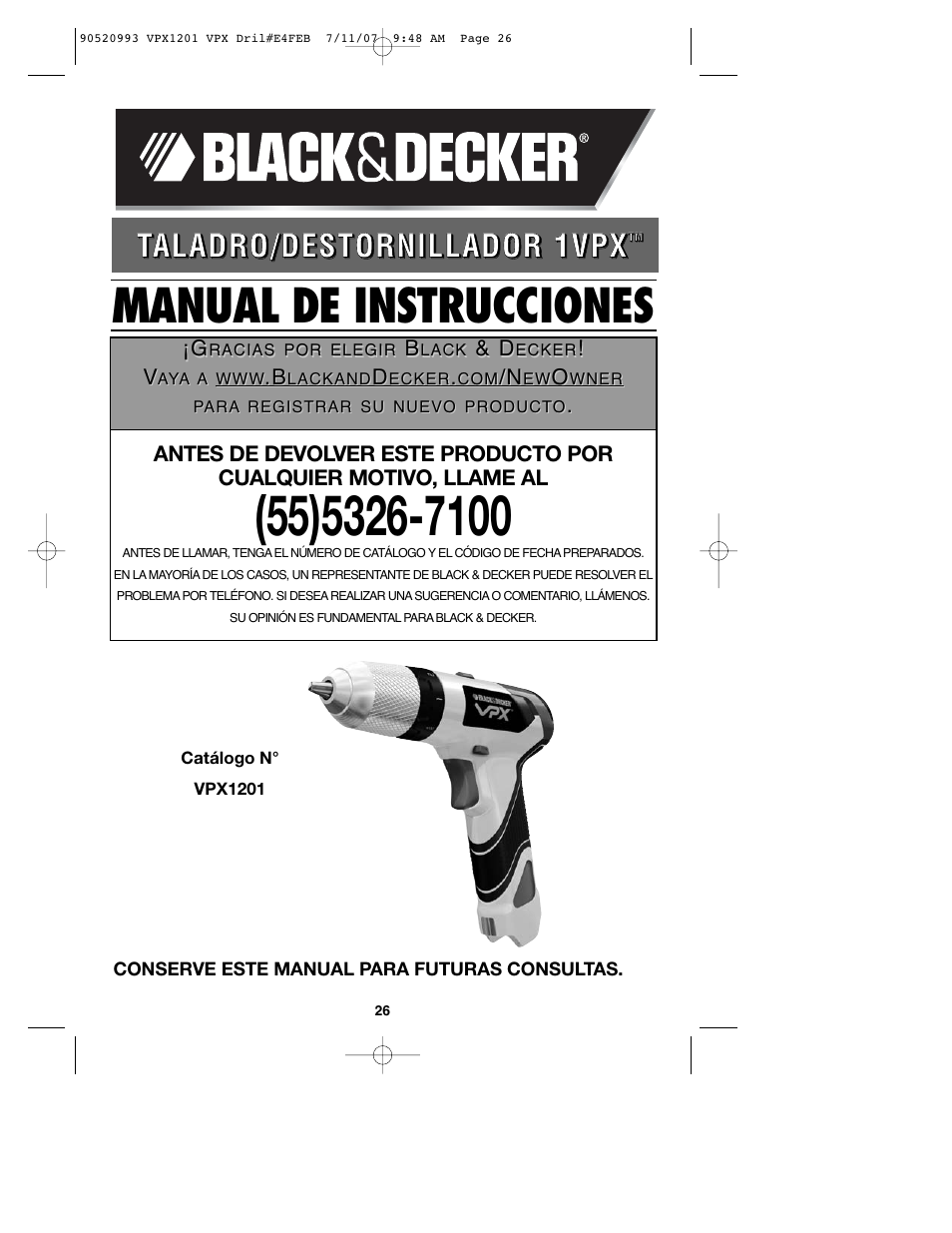 Manual de instrucciones | Black & Decker 1 VPX VPX1201 User Manual | Page 26 / 39